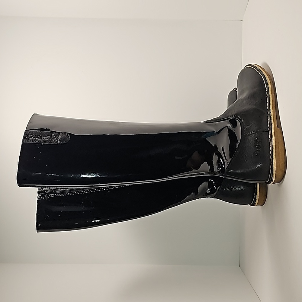 Kickers Credo2 Black Patent Knee High Boots Sz 37 Side Zip Equestrian Riding - Picture 4 of 16
